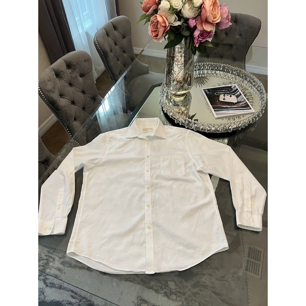 Michael Kors Shirt Mens L Large White Button Up Long Sleeve Casual Cotton Adult